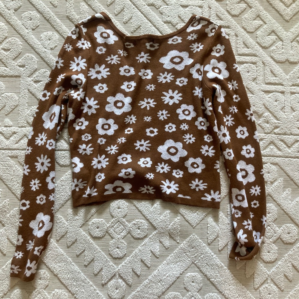 Social Scene Brown and White Floral Cardigan Sweater - Picture 7 of 7